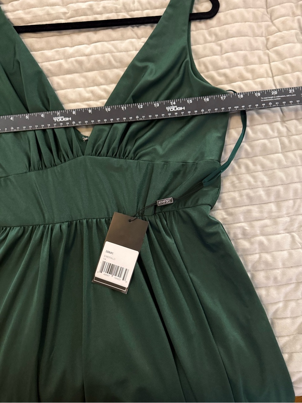 La Femme Deep Teal V-Neck Maxi Gown with Side Slit - Size 14 - Picture 9 of 12
